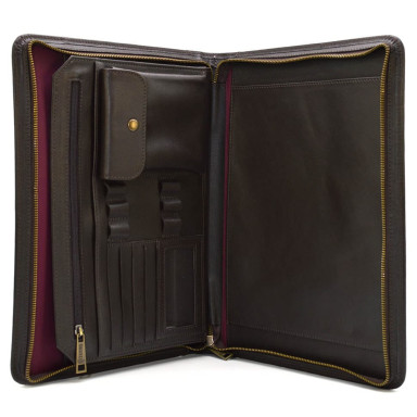 Leather brown portfolio organizer with a zipper for documents A4 + TARWA GC-1295-4lx