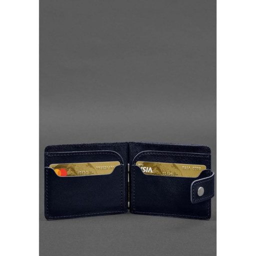 Шкіряне портмоне 13.1 затискач з хлястиком синій краст