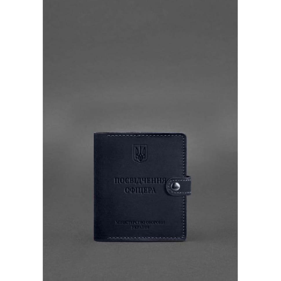 Шкіряна обкладинка-портмоне для посвідчення офіцера 11.0 темно-синя Crazy Horse