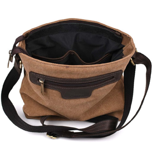 Сумка через плече в комбінації кавовий канвас та кінської шкіри RCc-0040-4lx TARWA