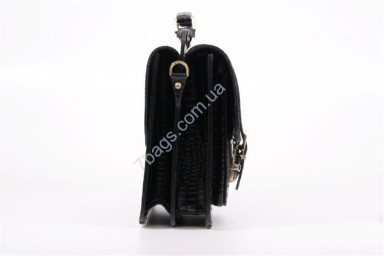 Men's briefcase made of genuine black leather with croco (reptile) embossed in business style