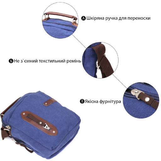 Сумка вертикальна текстильна Vintage 20156 Синя