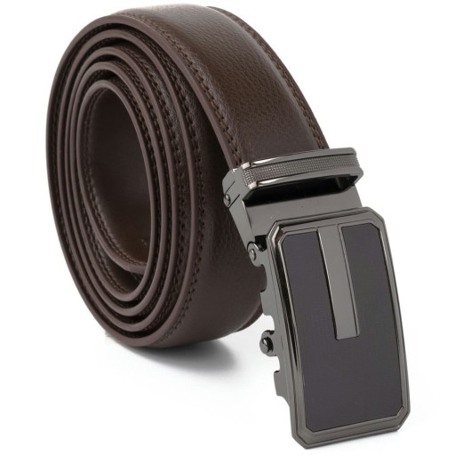 Ремінь чоловічий тонкий з пряжкою автомат та коричневою заливкою Vintage 20308 Коричневий