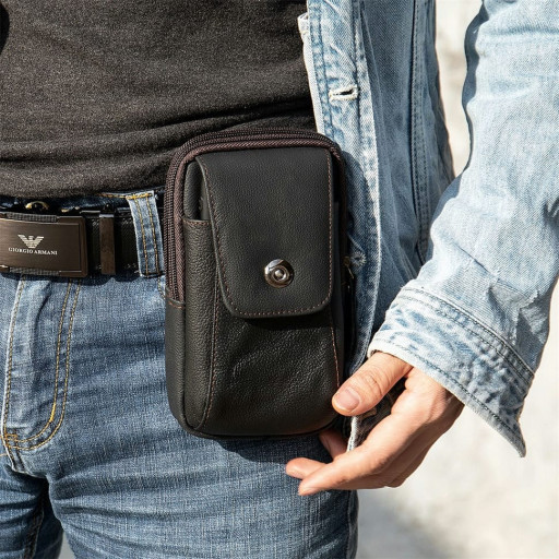 Барсетка на ремінь чоловіча шкіряна Vintage 20353 Чорна