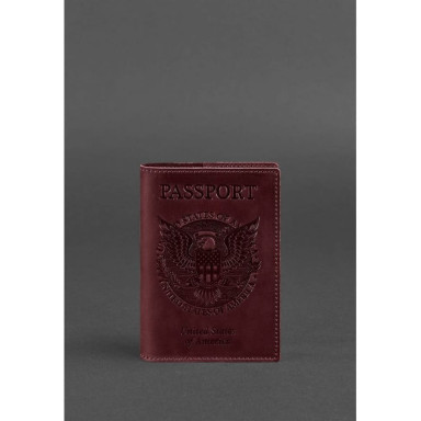 Leather passport cover with American coat of arms burgundy
