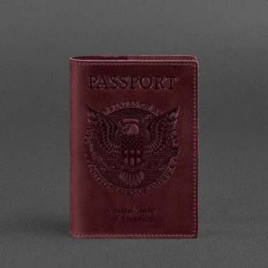 Leather passport cover with American coat of arms burgundy