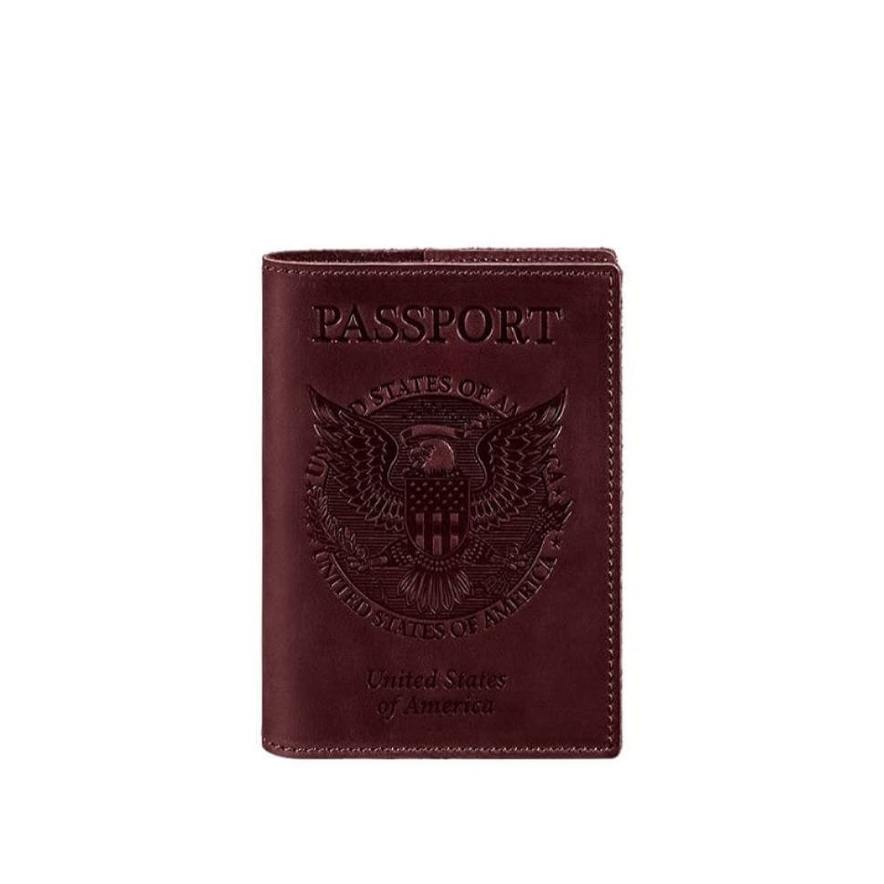 Leather passport cover with American coat of arms burgundy