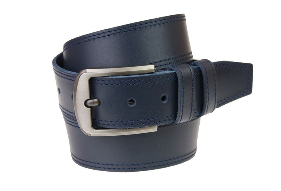 Ремінь чоловічий шкіряний джинсовий подвійна строчка SULLIVAN 112-84 (8) 115-150 см синій