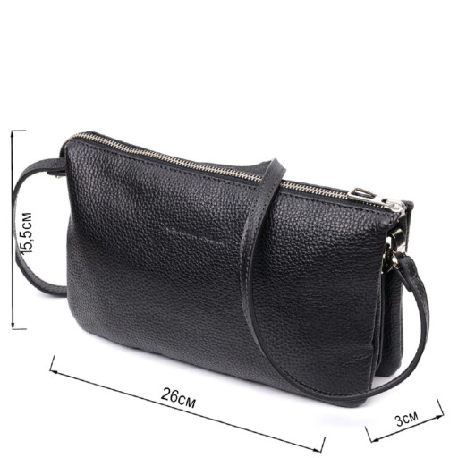 Зручний жіночий клатч із натуральної зернистої шкіри GRANDE PELLE 11697 Чорний