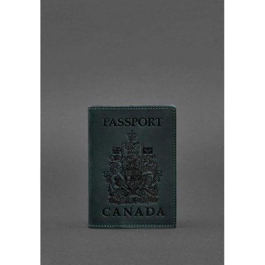 Canadian coat of arms leather passport cover green Crazy Horse