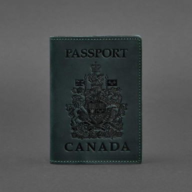 Canadian coat of arms leather passport cover green Crazy Horse