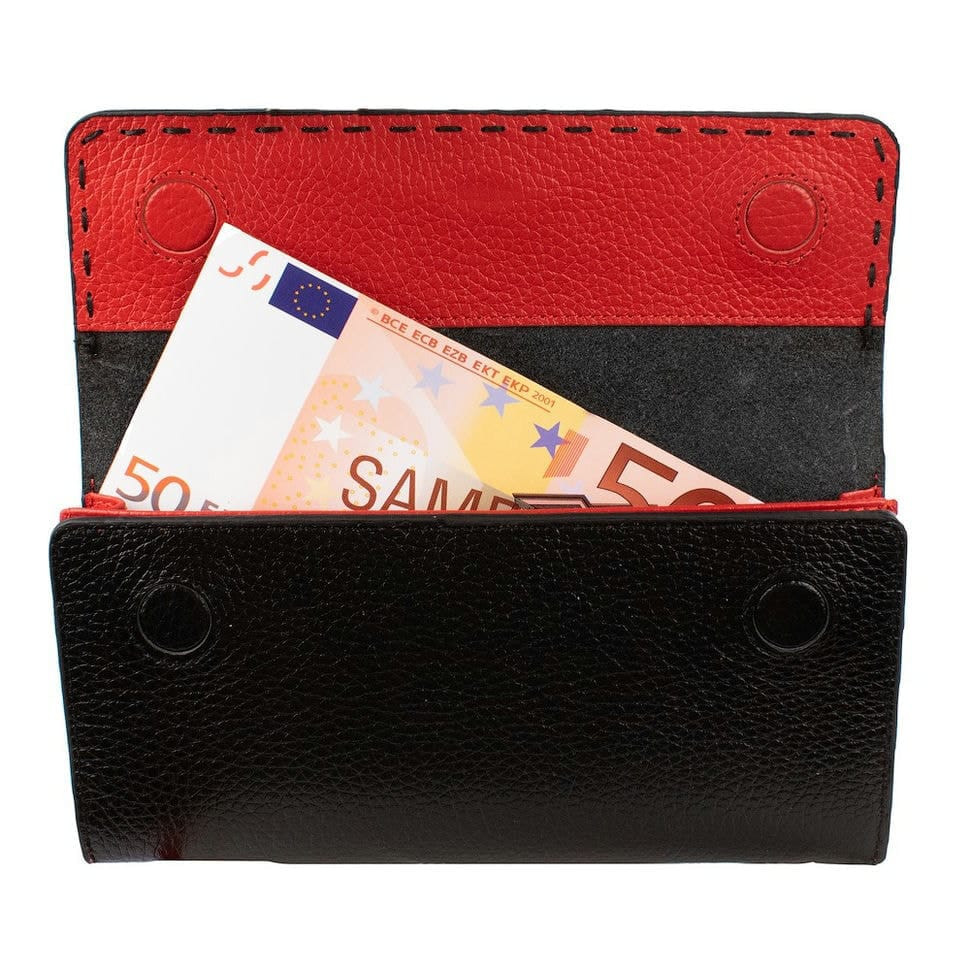 Гаманець жіночий шкіряний CANPEL 2026-7 DM чорно-червоний флотар