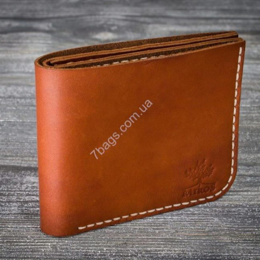 Гаманець ручної роботи MiroS, колір коричневий, нитка молочна