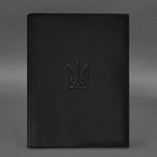 Шкіряна обкладинка для нотаріального реєстру із Тризубцем чорна
