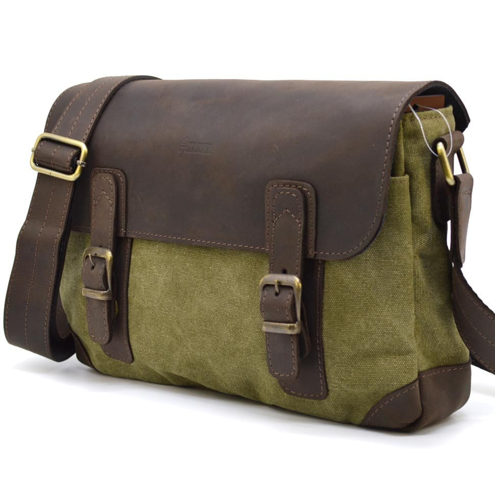Чоловіча сумка через плече зі шкіри та канвасу CH-6002-3md TARWA