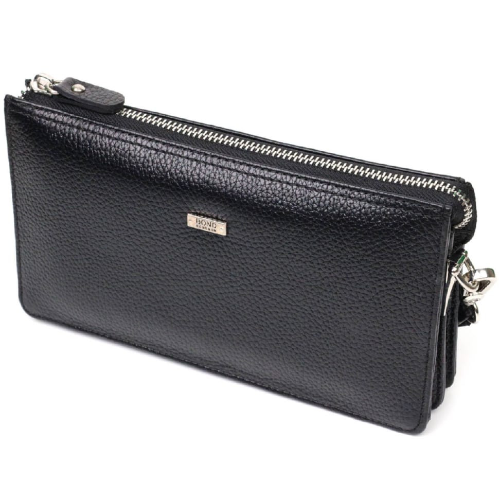 Цікавий клатч на два відділення з натуральної шкіри флотар BOND 22047 Чорний