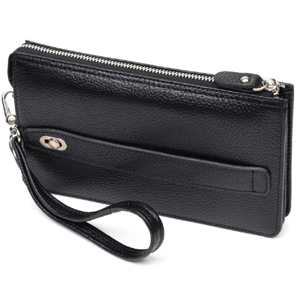 Цікавий клатч на два відділення з натуральної шкіри флотар BOND 22047 Чорний