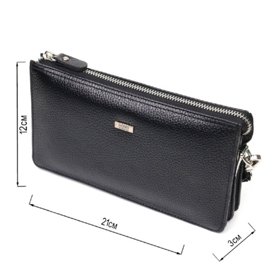 Цікавий клатч на два відділення з натуральної шкіри флотар BOND 22047 Чорний