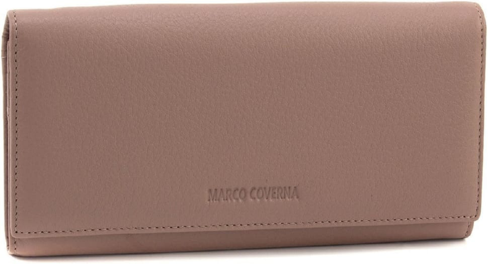 Великий жіночий гаманець із натуральної шкіри пудрового кольору на магнітах Marco Coverna W001 Pudra
