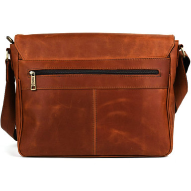 Mens leather shoulder bag with flap TARWA RB-1047-3md cognac