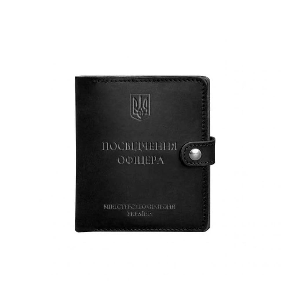 Кожаная обложка-портмоне для удостоверения офицера 11.0 черная Crazy Horse