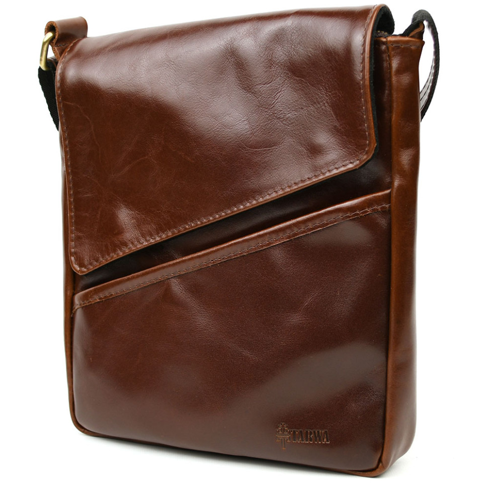 Mens leather shoulder bag GX-1302-3md TARWA chocolate