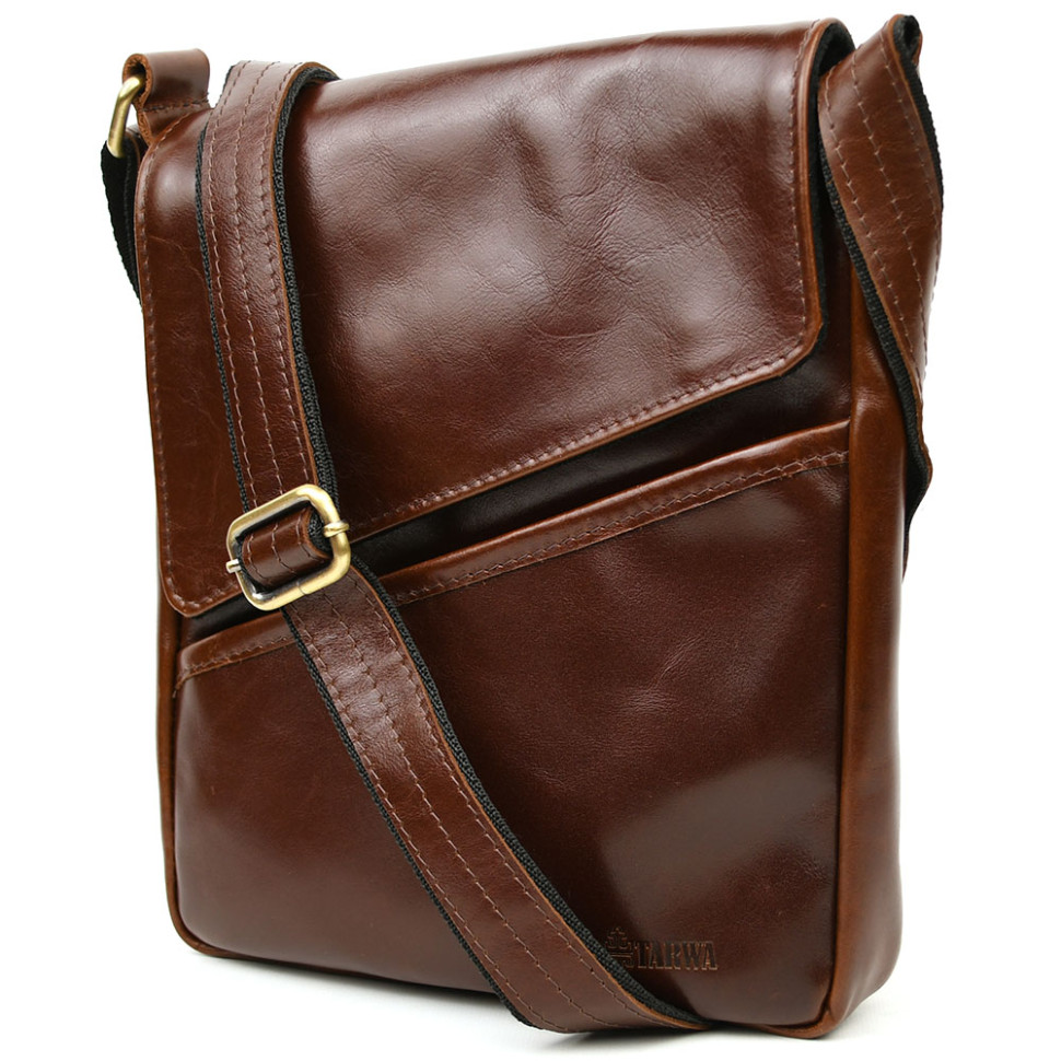 Mens leather shoulder bag GX-1302-3md TARWA chocolate