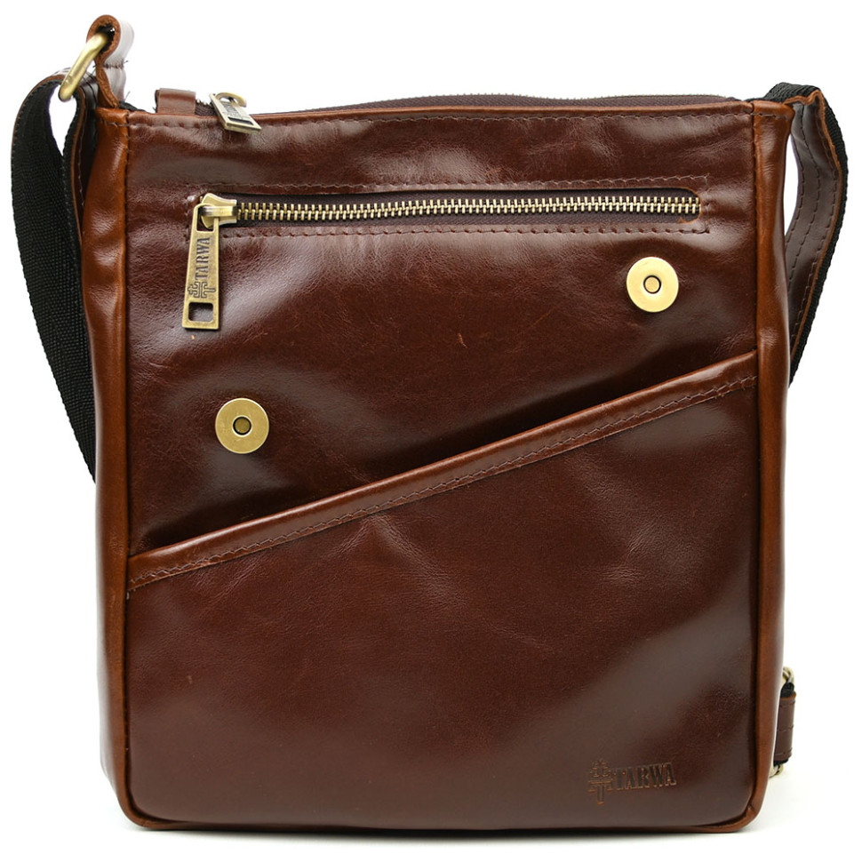 Mens leather shoulder bag GX-1302-3md TARWA chocolate