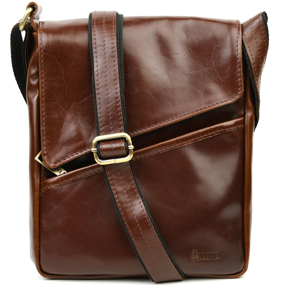 Mens leather shoulder bag GX-1302-3md TARWA chocolate