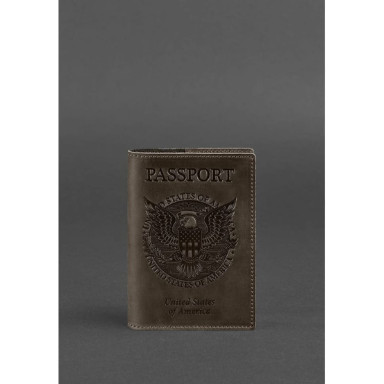 Leather passport cover with American coat of arms dark brown