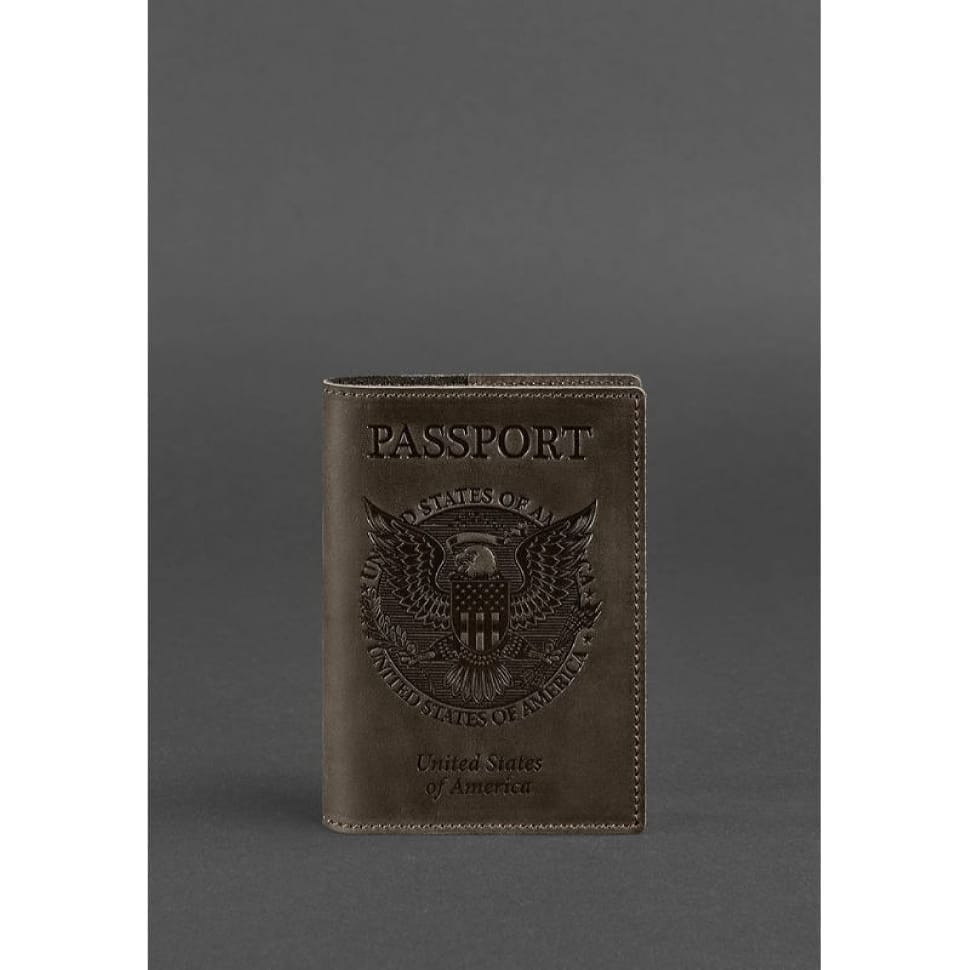 Leather passport cover with American coat of arms dark brown