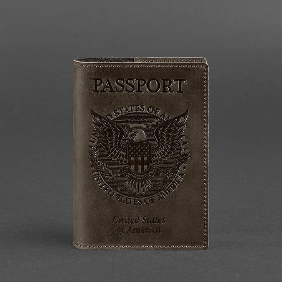 Leather passport cover with American coat of arms dark brown