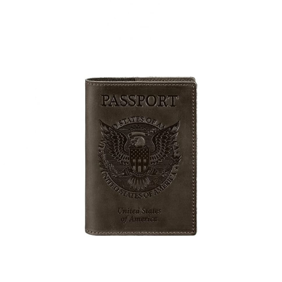 Leather passport cover with American coat of arms dark brown