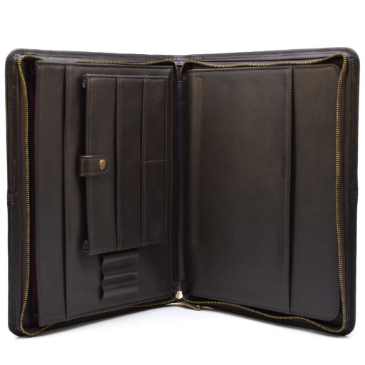 Папка шкіряна на блискавки з ручкою формату А4 + з органайзером коричнева TARWA GC-4495-4lx