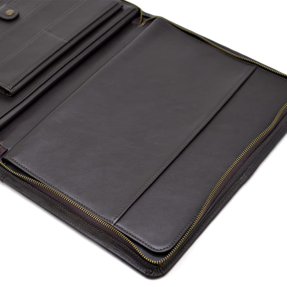 Папка шкіряна на блискавки з ручкою формату А4 + з органайзером коричнева TARWA GC-4495-4lx