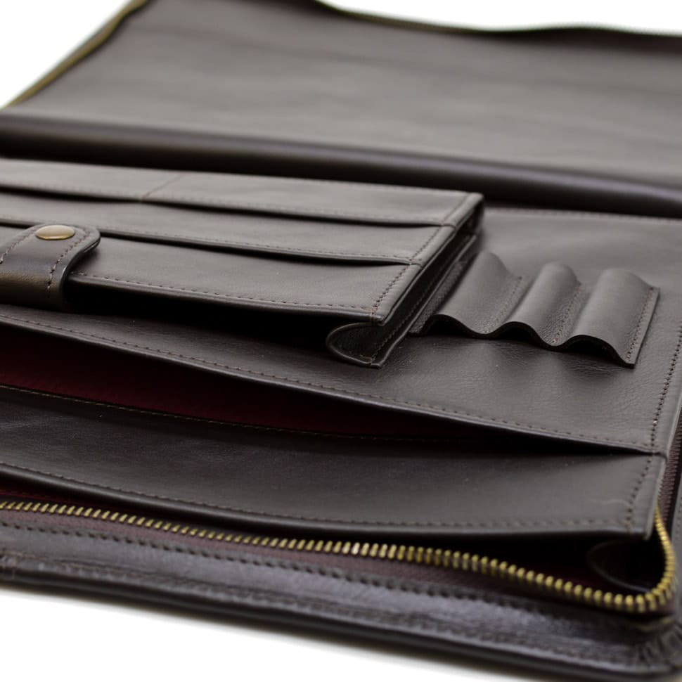 Папка шкіряна на блискавки з ручкою формату А4 + з органайзером коричнева TARWA GC-4495-4lx