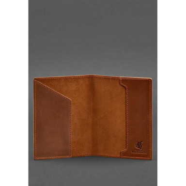 Leather passport cover with Canadian coat of arms light brown Crazy Horse