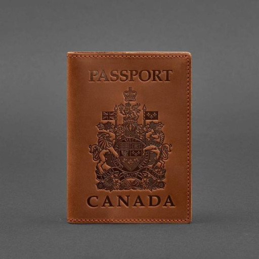 Шкіряна обкладинка для паспорта із канадським гербом світло-коричнева Crazy Horse