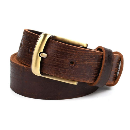 Ремінь коричневий тертий цільний LIMARY SK10-01C-ant золота пряжка