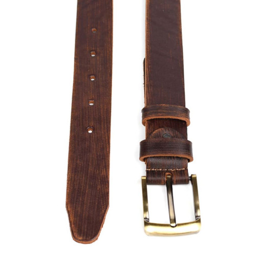 Ремінь коричневий тертий цільний LIMARY SK10-01C-ant золота пряжка