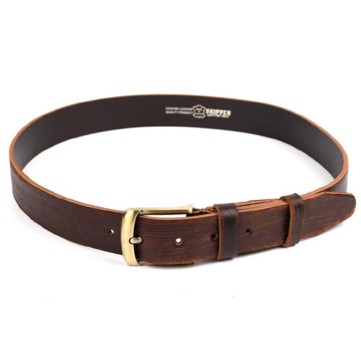 Ремінь коричневий тертий цільний LIMARY SK10-01C-ant золота пряжка