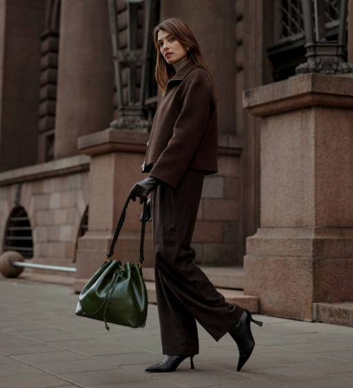 Жіноча шкіряна сумка-відро - Sybil - Зелений колір - Time Resistance 5249101