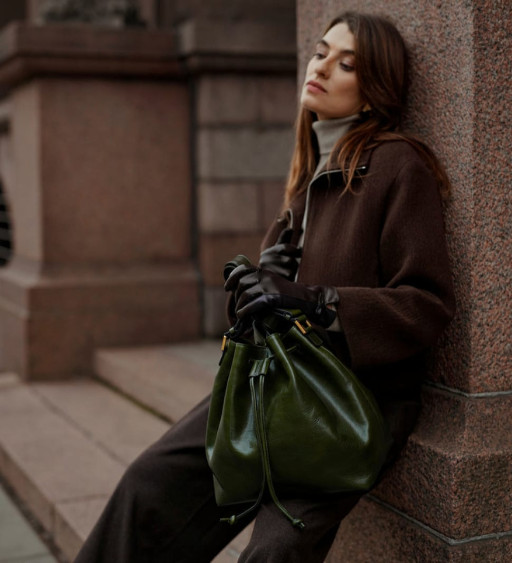Жіноча шкіряна сумка-відро - Sybil - Зелений колір - Time Resistance 5249101