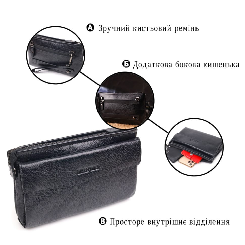 Мужской стильный клатч из натуральной кожи CANPELLINI 21551 Черный