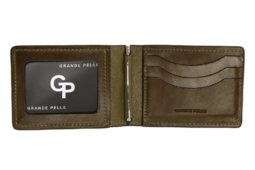 Затискач-портмоне Grande Pelle глянцева шкіра шоколад