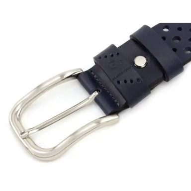 Шкіряний ремінь Casual, синій перфорація Grande Pelle 431012308