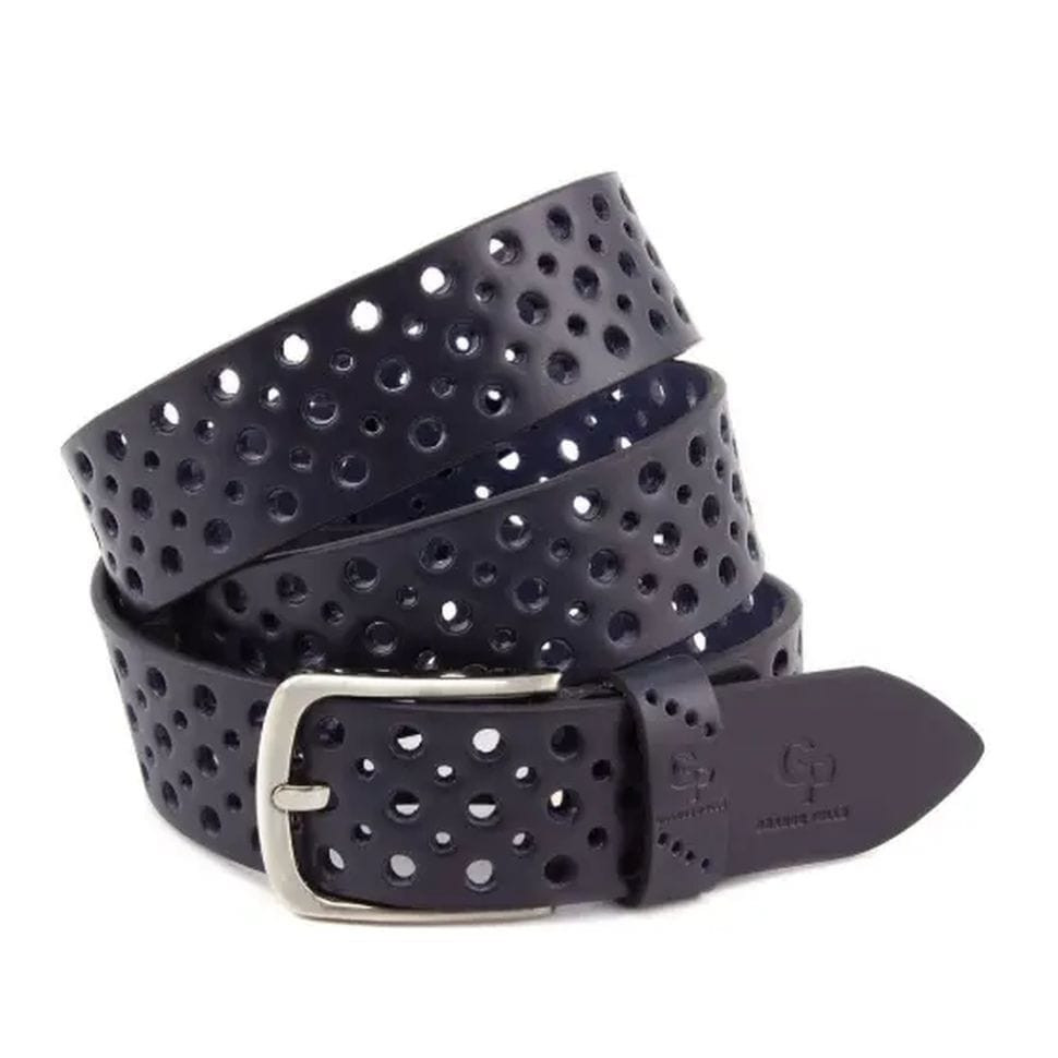 Шкіряний ремінь Casual, синій перфорація Grande Pelle 431012308 GRANDE PELLE - купити в Україні