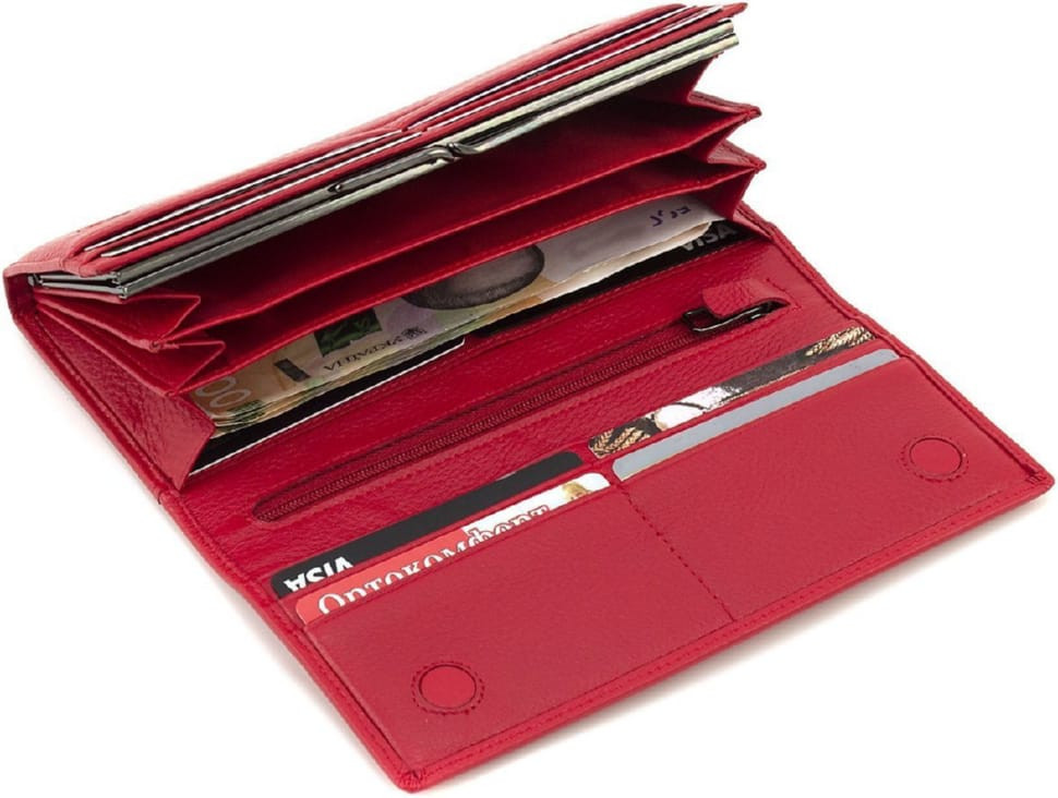 Large women`s wallet made of genuine red leather with magnets Marco Coverna W001 Red