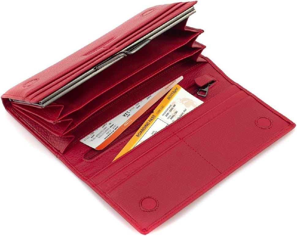 Large women`s wallet made of genuine red leather with magnets Marco Coverna W001 Red