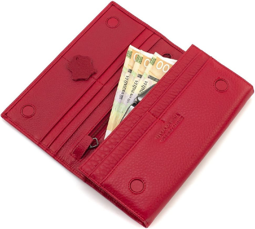 Large women`s wallet made of genuine red leather with magnets Marco Coverna W001 Red